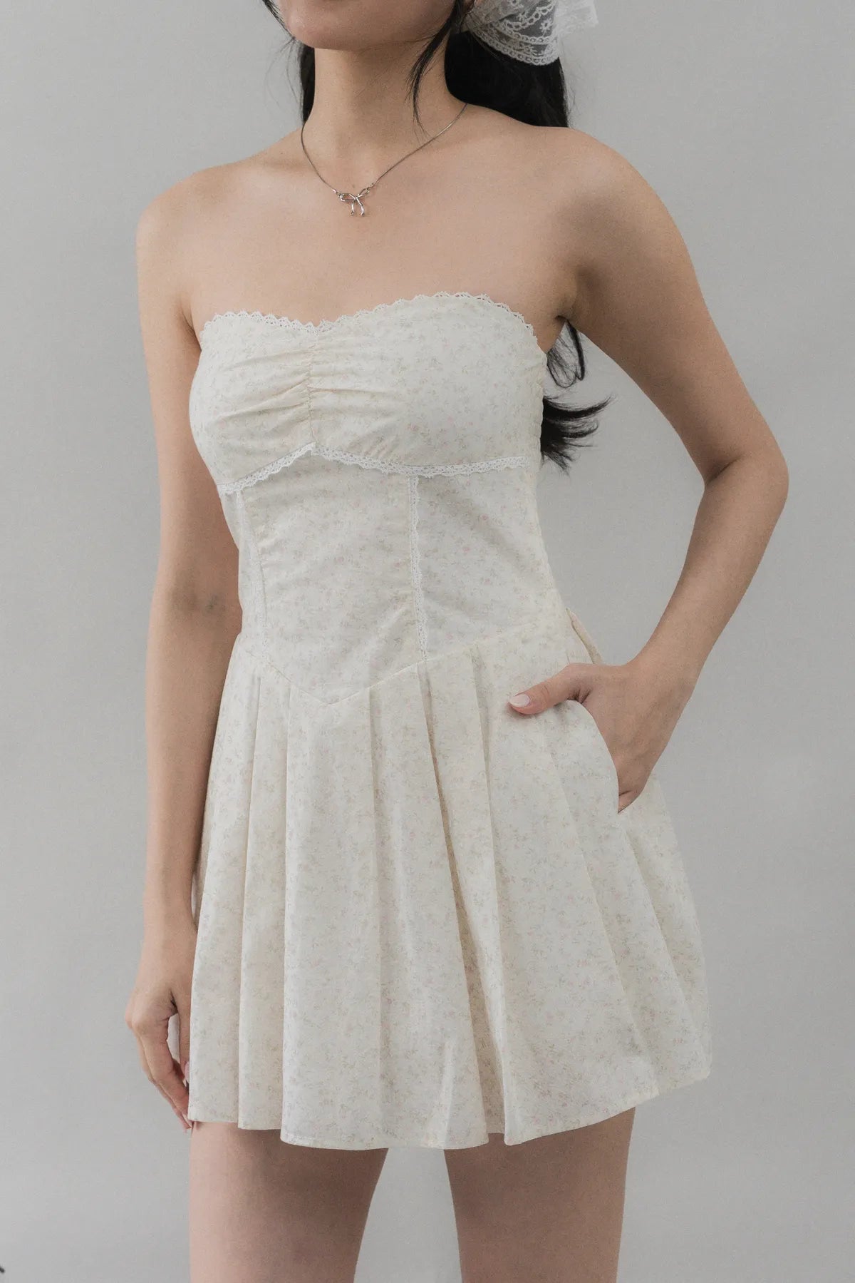 Elora Padded Ribbon Tie Dress Romper