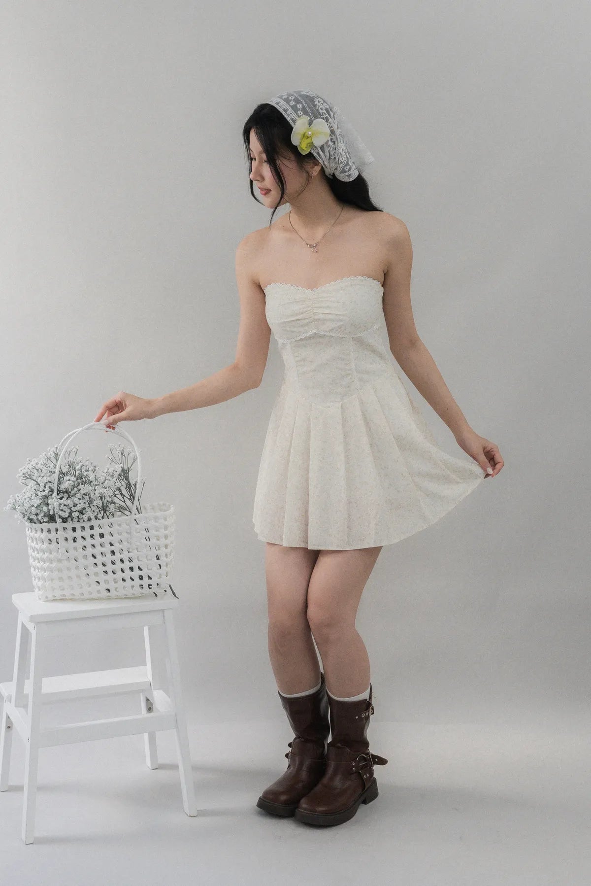 Elora Padded Ribbon Tie Dress Romper