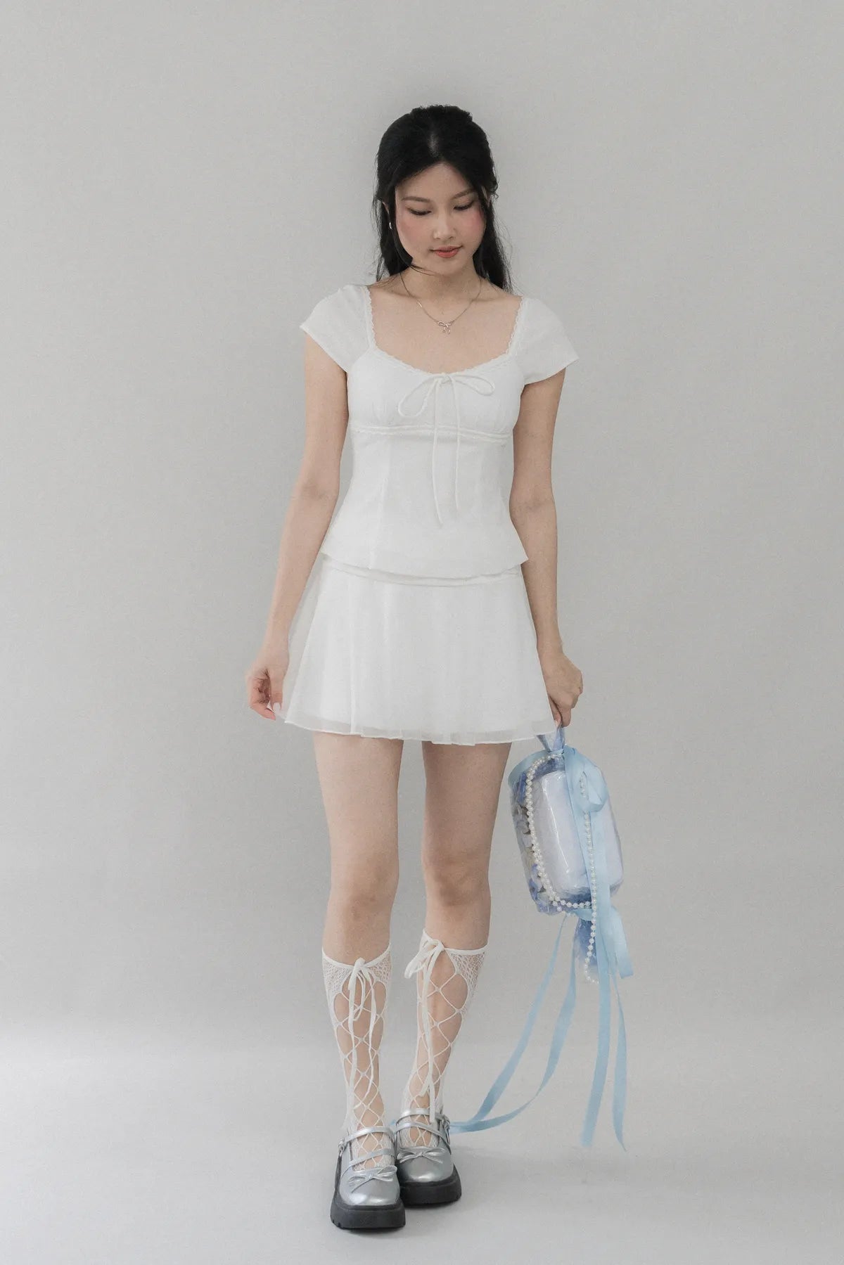 Christine Sleeved Padded Lace Ribbon Top