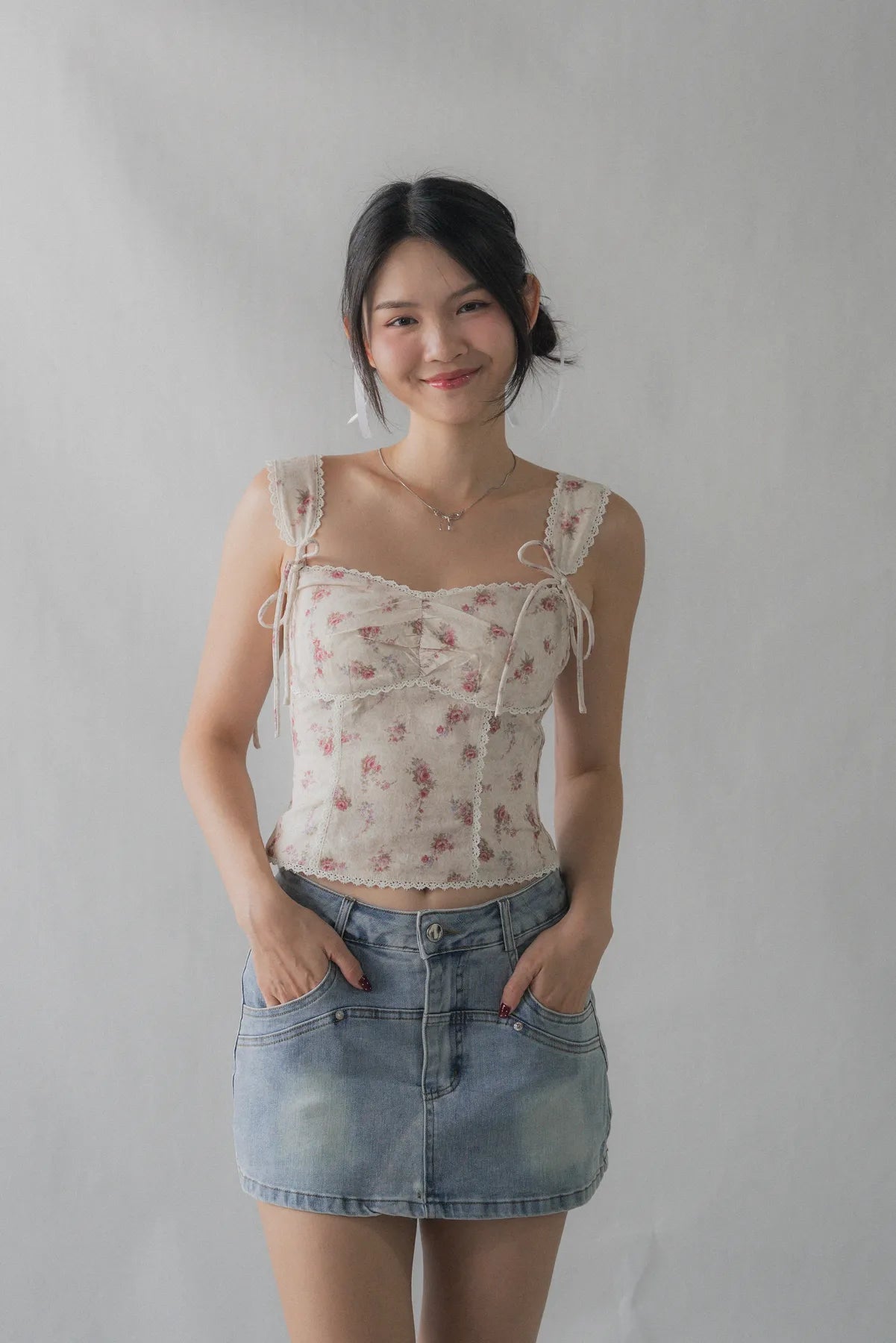 Elora Padded Ribbon Tie Top