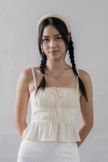 Ellie Ribbon Pintuck Padded Babydoll Top