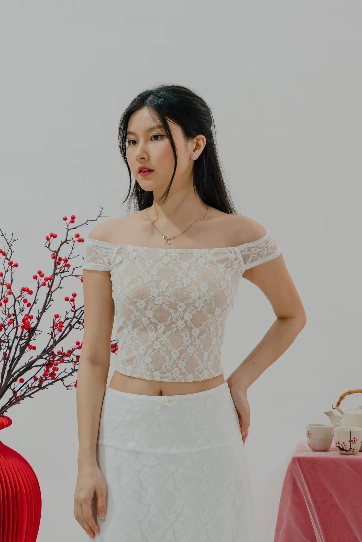 Rory Off-Shoulder Lace Detail Padded Top