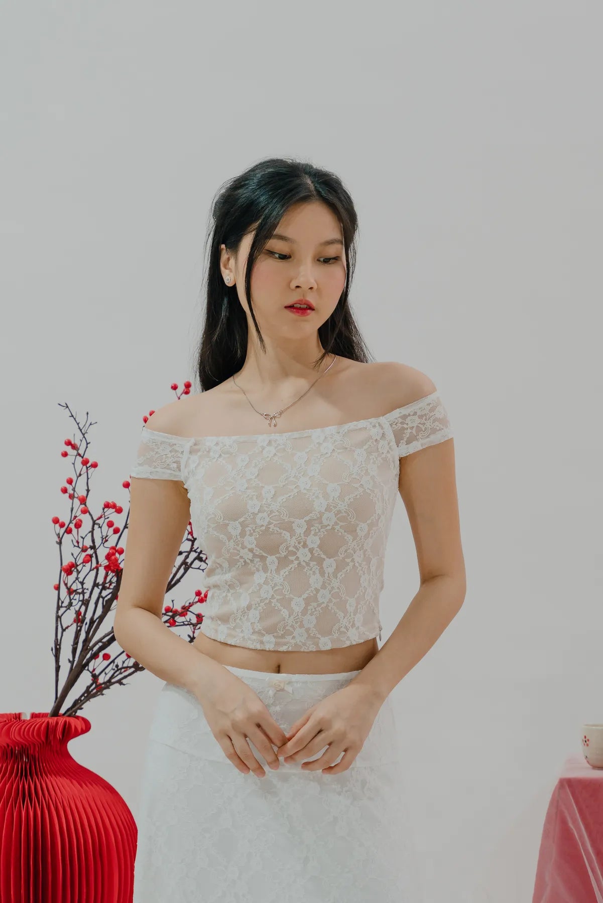 Rory Off-Shoulder Lace Detail Padded Top