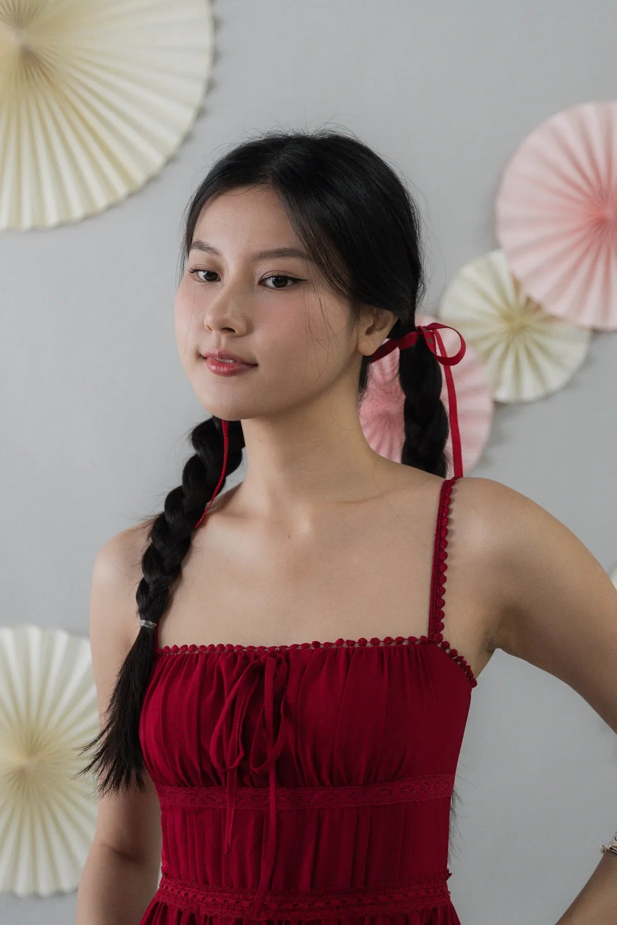 Elysia Ribbon Pintuck Padded Maxi Dress