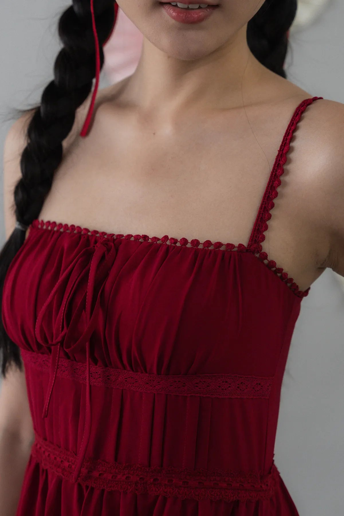 Elysia Ribbon Pintuck Padded Maxi Dress