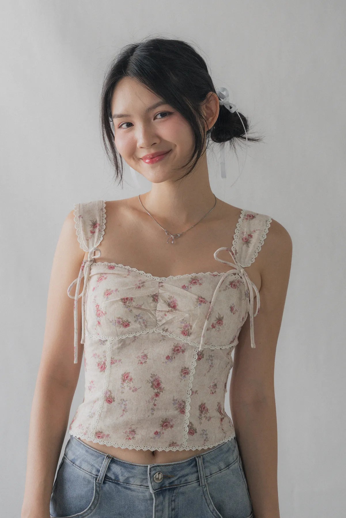 Elora Padded Ribbon Tie Top