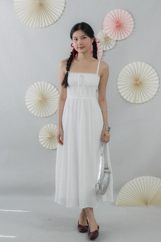 Elysia Ribbon Pintuck Padded Maxi Dress