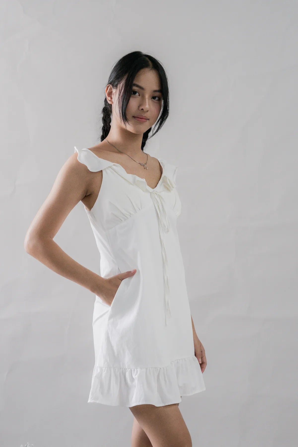 Adelle Ruffle Ribbon Mini Dress