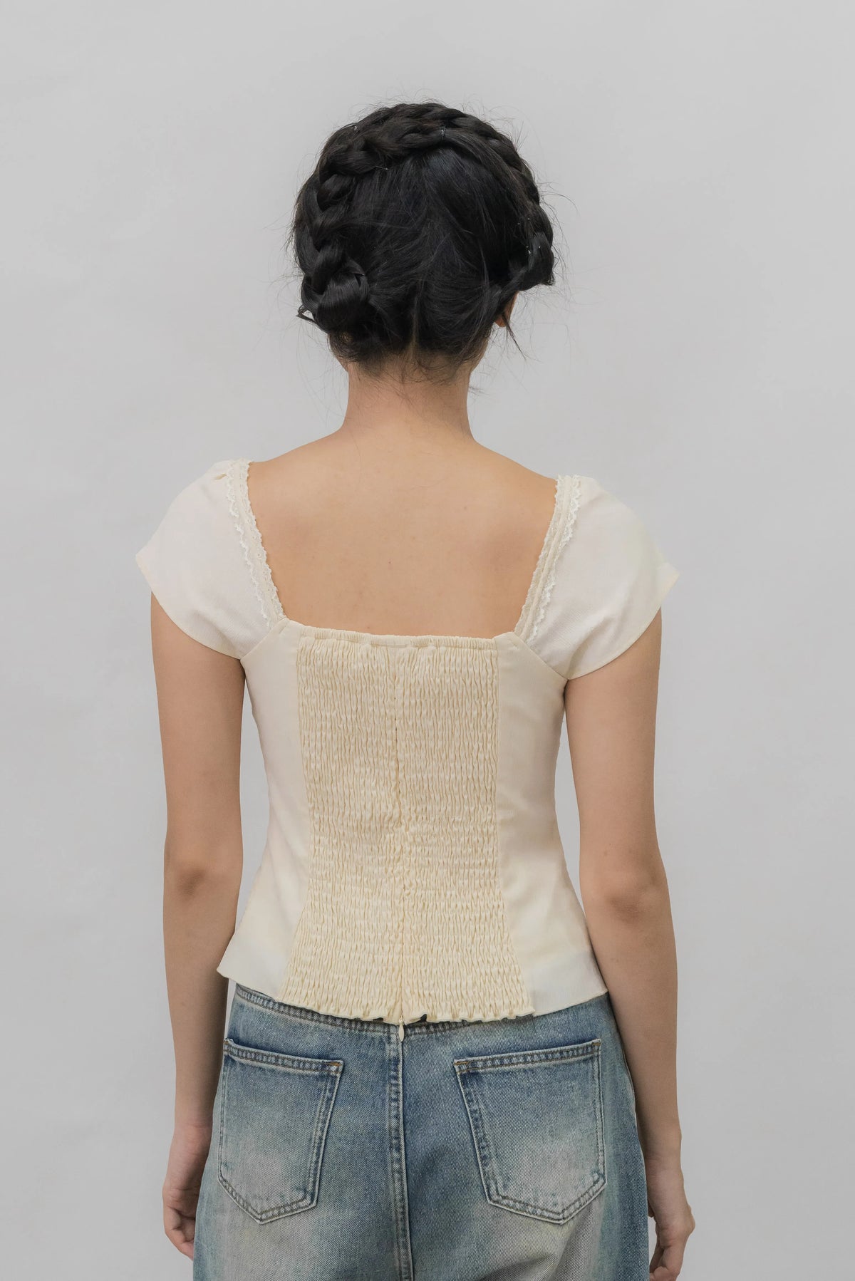 Christine Sleeved Padded Lace Ribbon Top