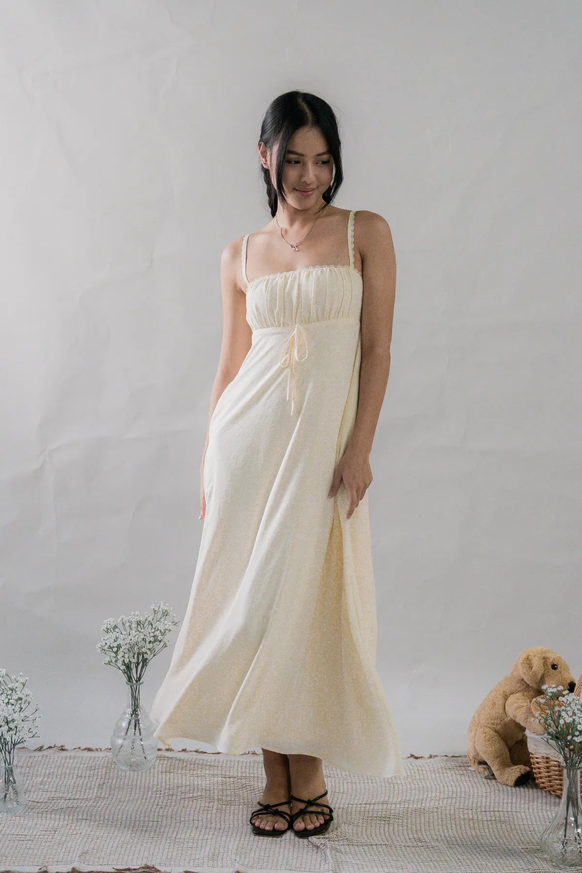 maxi dress with ribbon straps Kate Lace Trim Ribbon Padded Maxi Dress – LIKKA