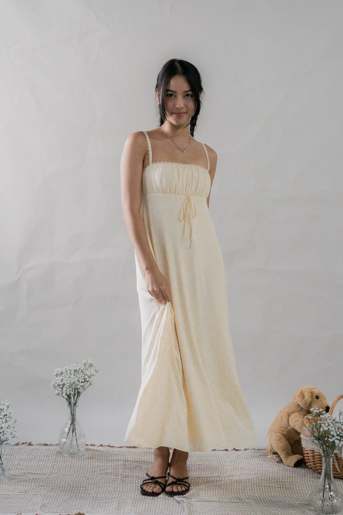 Kate Lace Trim Ribbon Padded Maxi Dress