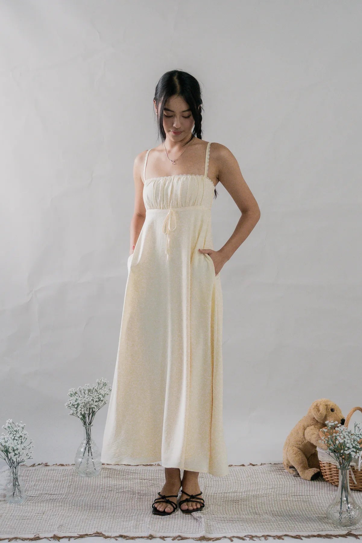 Kate Lace Trim Ribbon Padded Maxi Dress