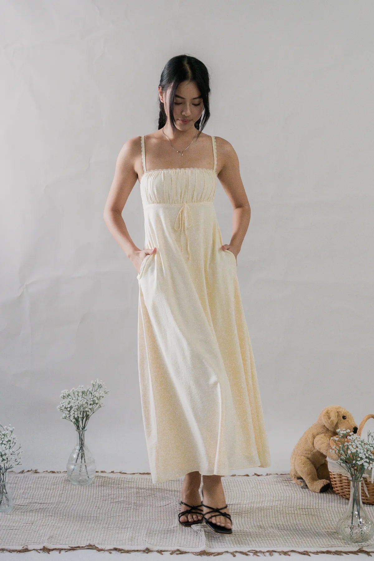 Kate Lace Trim Ribbon Padded Maxi Dress