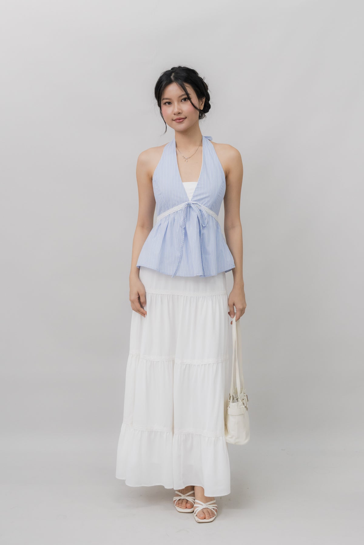 Nicolette Halter Stripe Self-Tie Padded Top