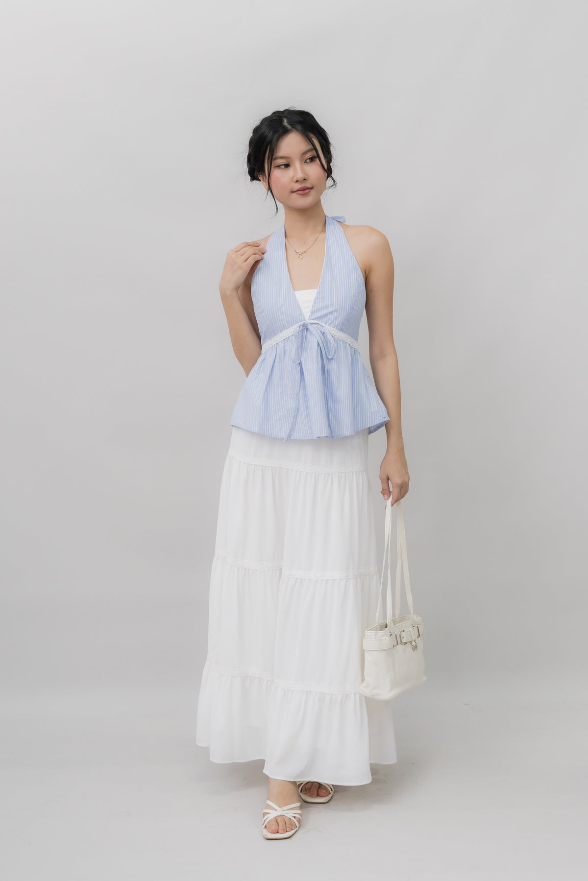 Nicolette Halter Stripe Self-Tie Padded Top