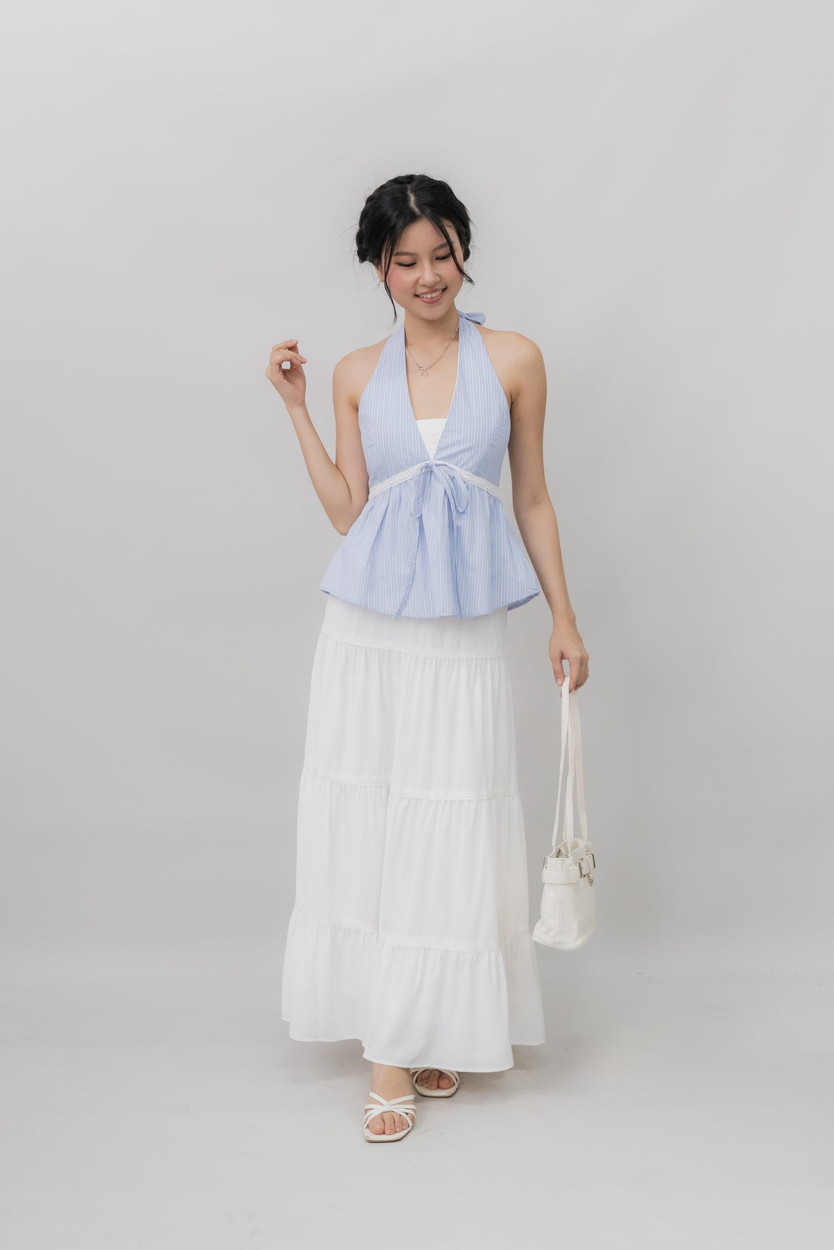 Nicolette Halter Stripe Self-Tie Padded Top
