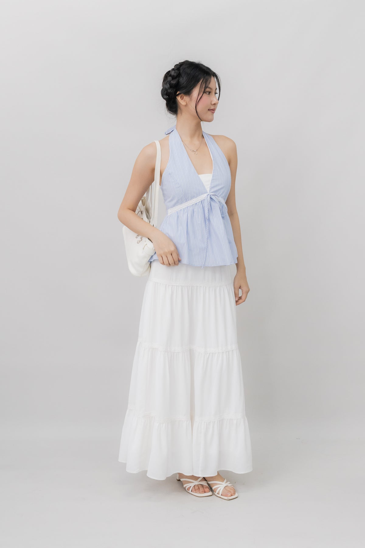 Nicolette Halter Stripe Self-Tie Padded Top
