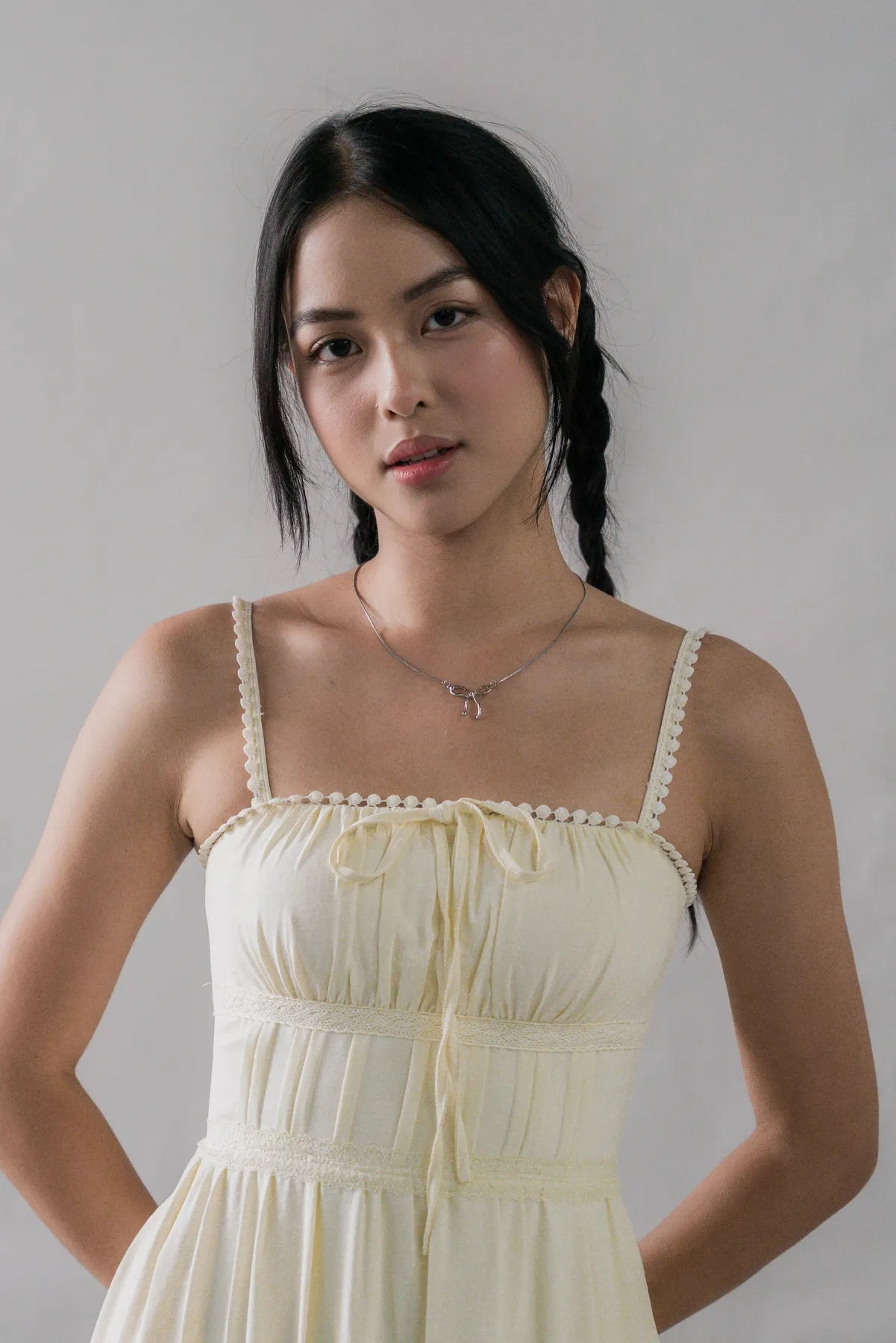 Elysia Ribbon Pintuck Padded Maxi Dress