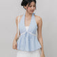 Nicolette Halter Stripe Self-Tie Padded Top