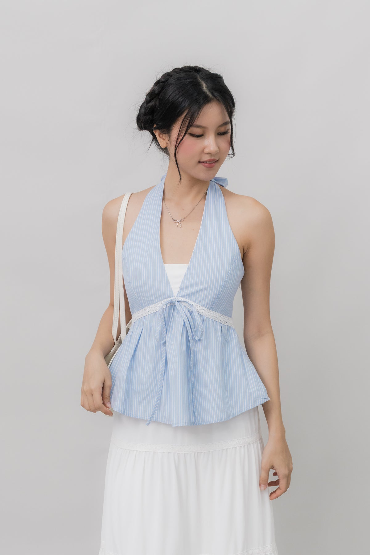 Nicolette Halter Stripe Self-Tie Padded Top