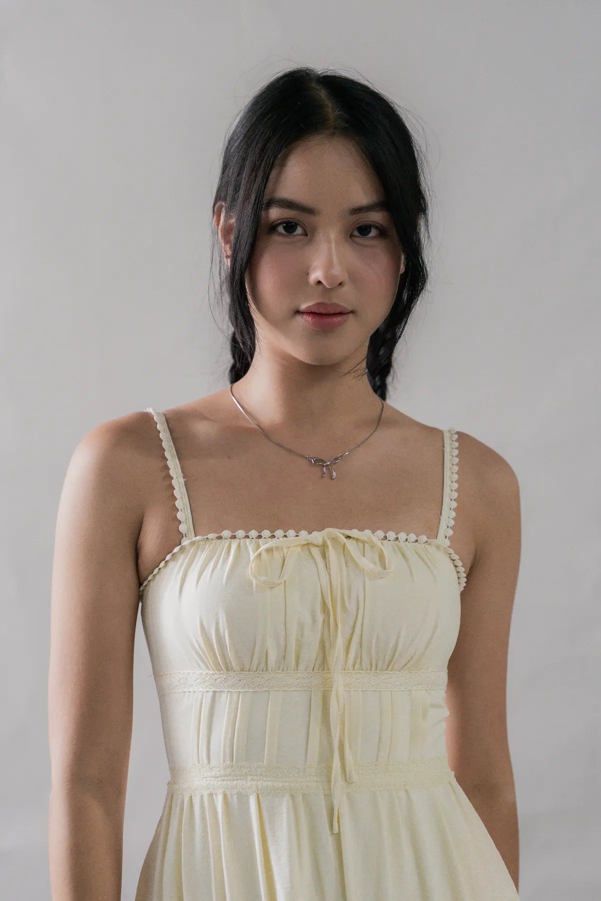 Elysia Ribbon Pintuck Padded Maxi Dress