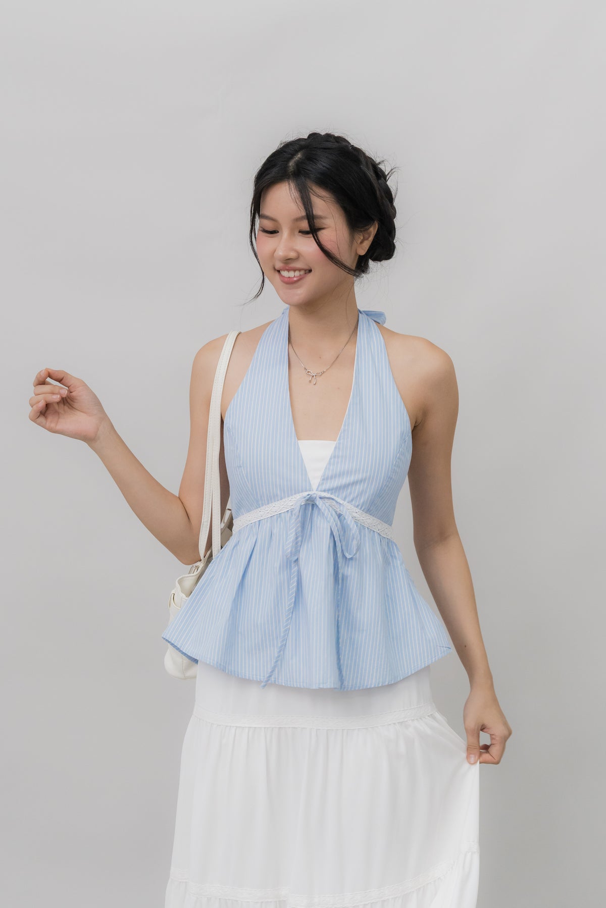 Nicolette Halter Stripe Self-Tie Padded Top