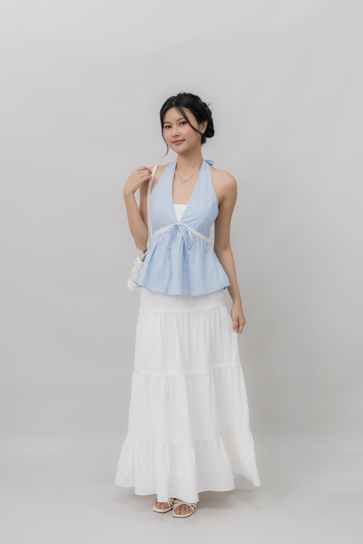Nicolette Halter Stripe Self-Tie Padded Top