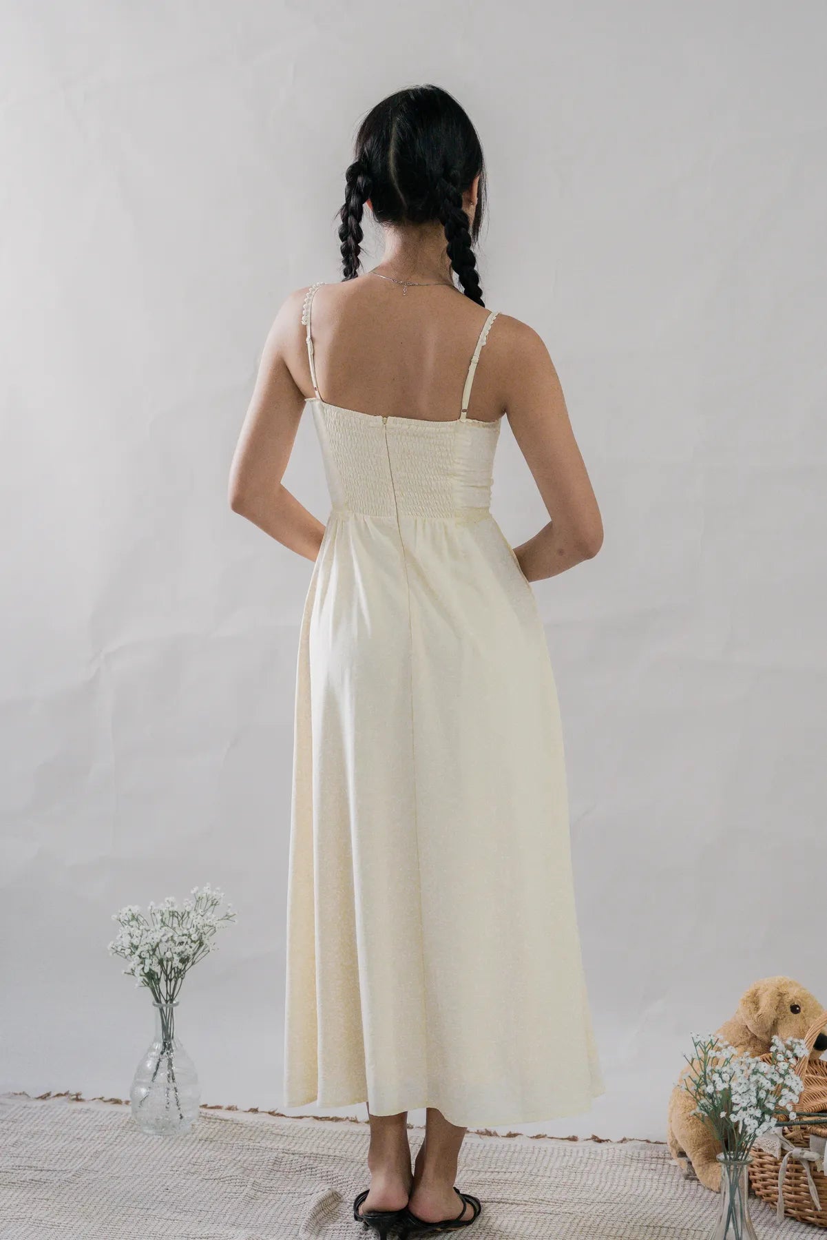 Elysia Ribbon Pintuck Padded Maxi Dress