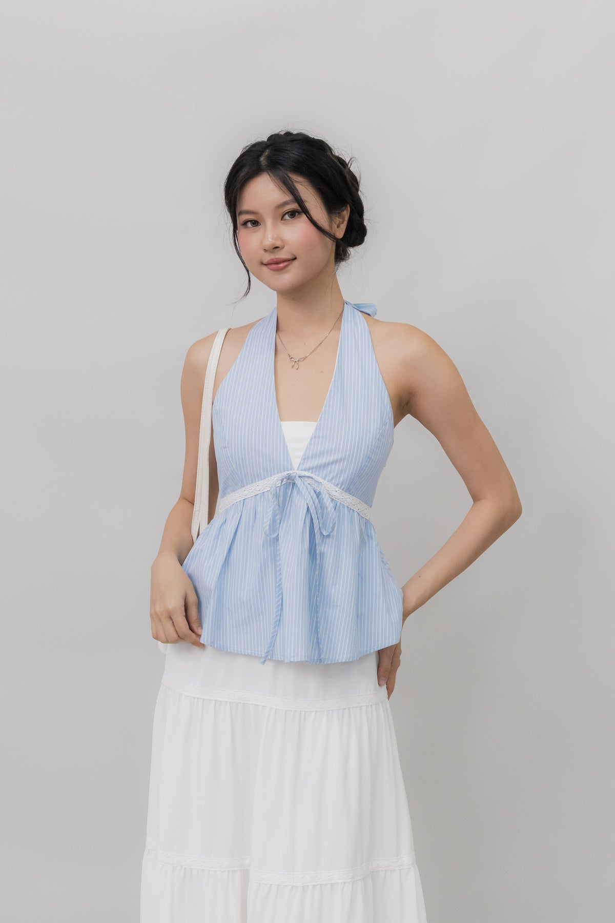 Nicolette Halter Stripe Self-Tie Padded Top