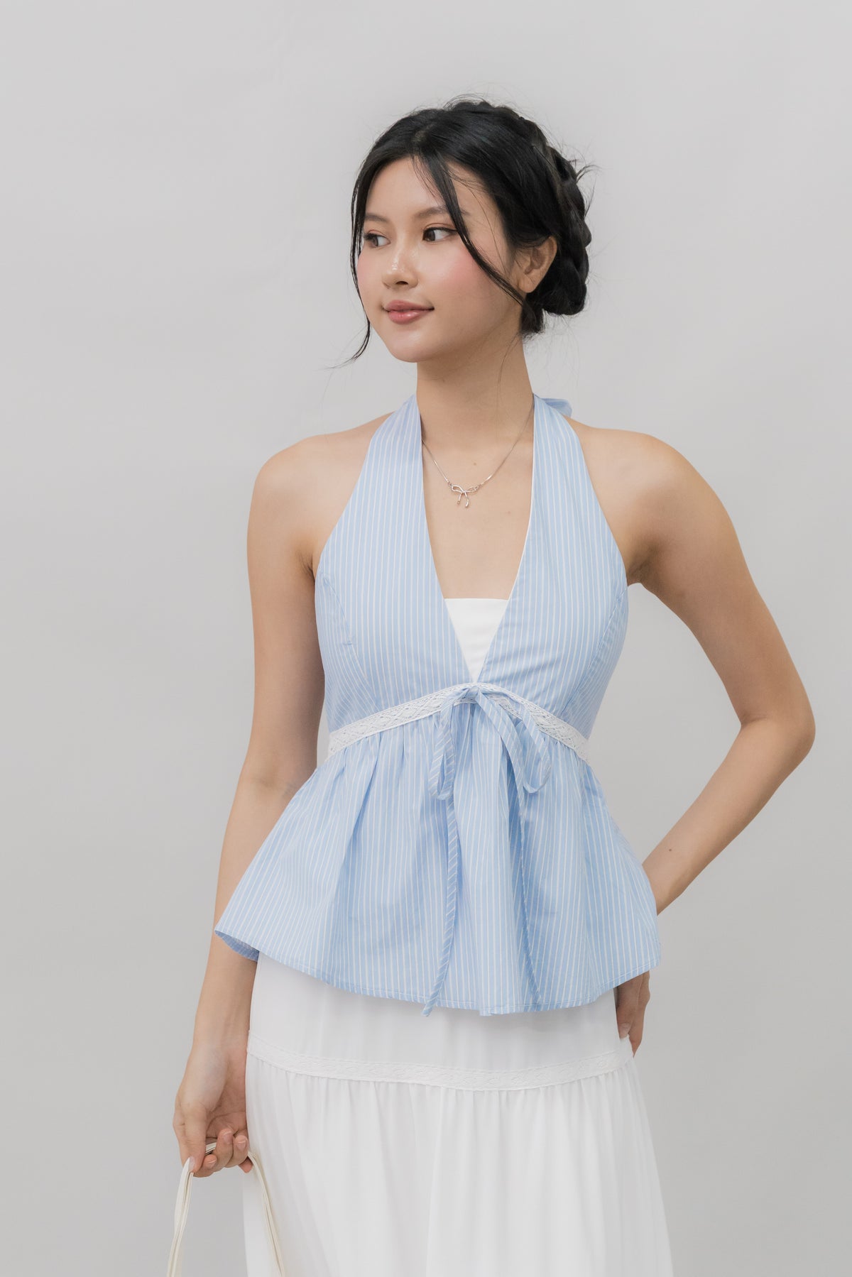 Nicolette Halter Stripe Self-Tie Padded Top