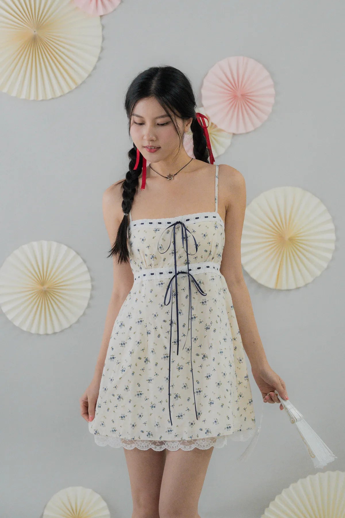 [COL FUKU] Ariana Padded Mini Ribbon Dress