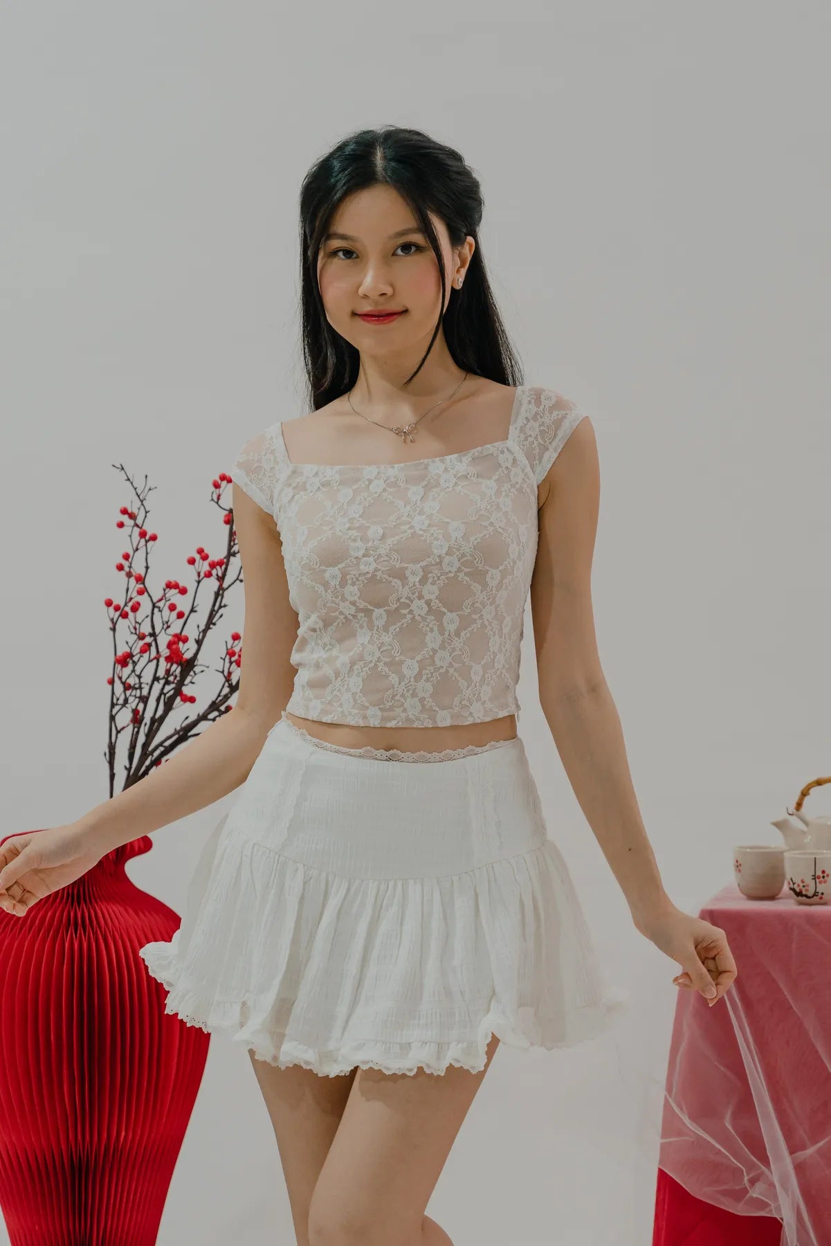 Rory Off-Shoulder Lace Detail Padded Top