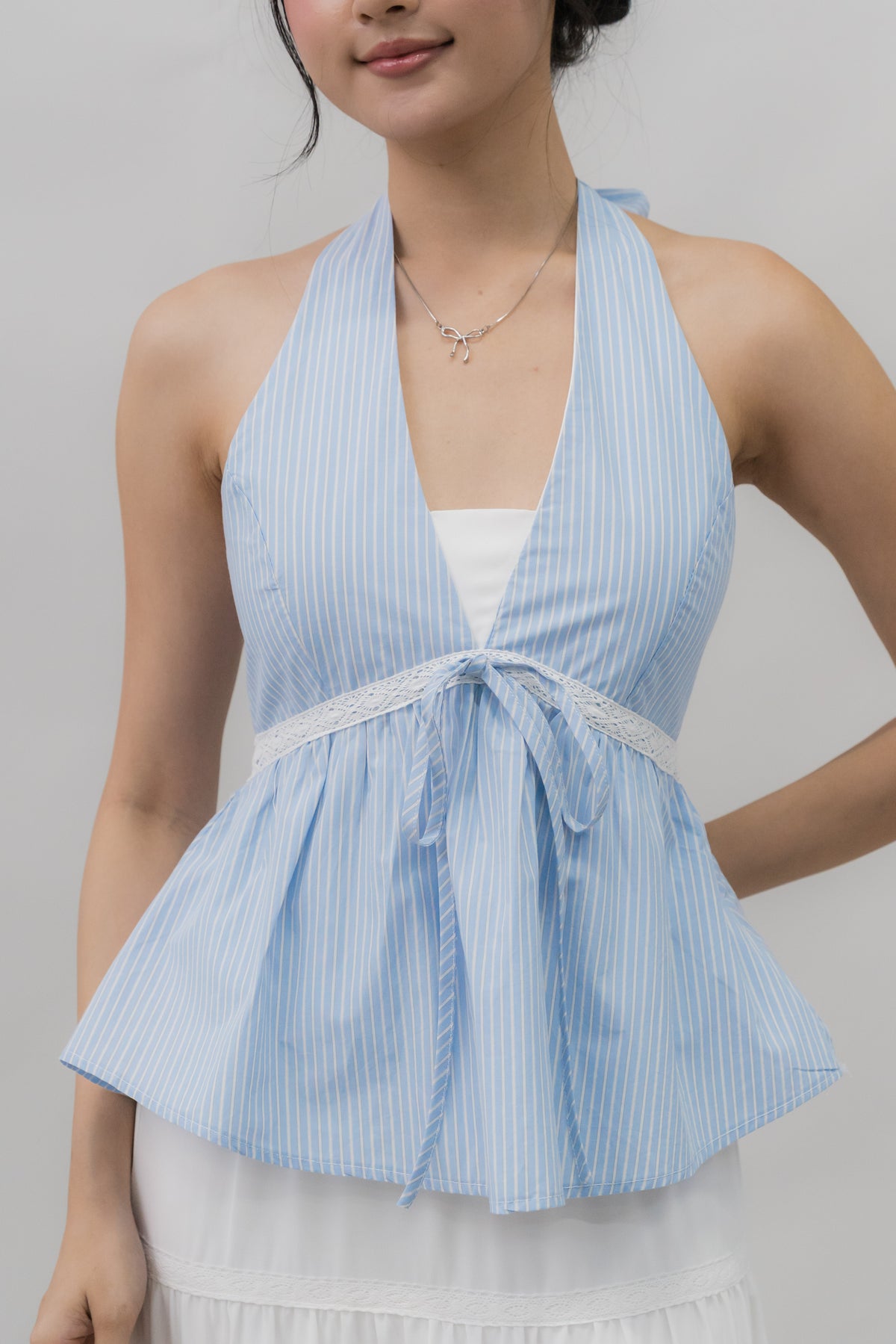 Nicolette Halter Stripe Self-Tie Padded Top