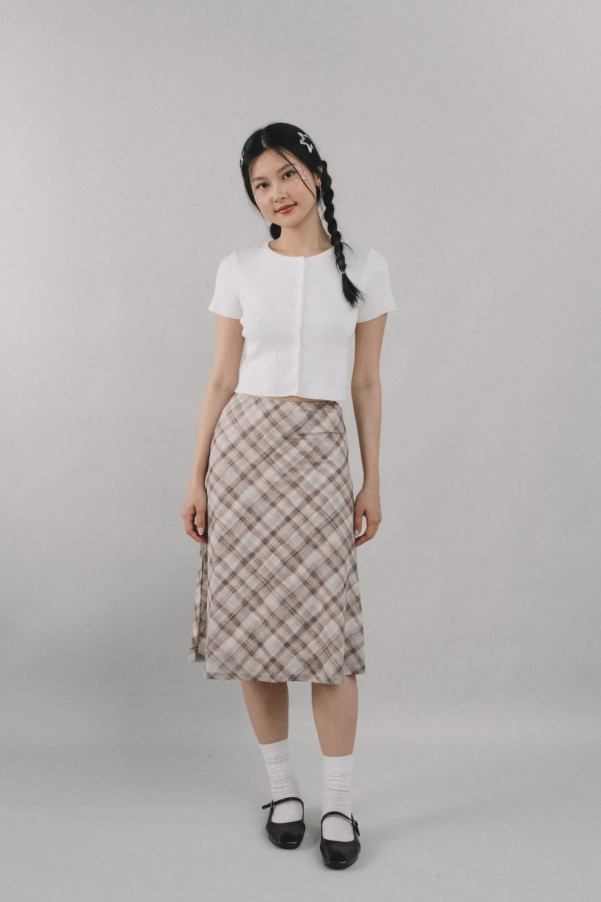 Corrie Plaid Midi Skirt [CLOUD MESH]