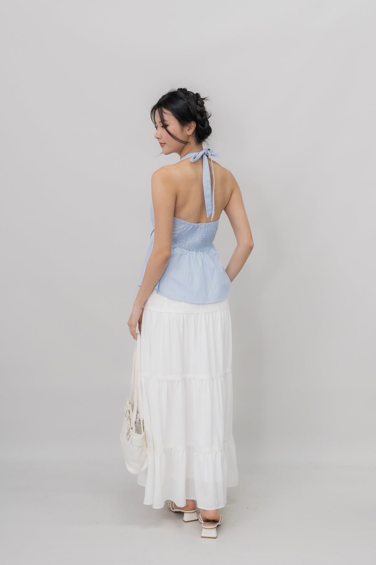 Nicolette Halter Stripe Self-Tie Padded Top