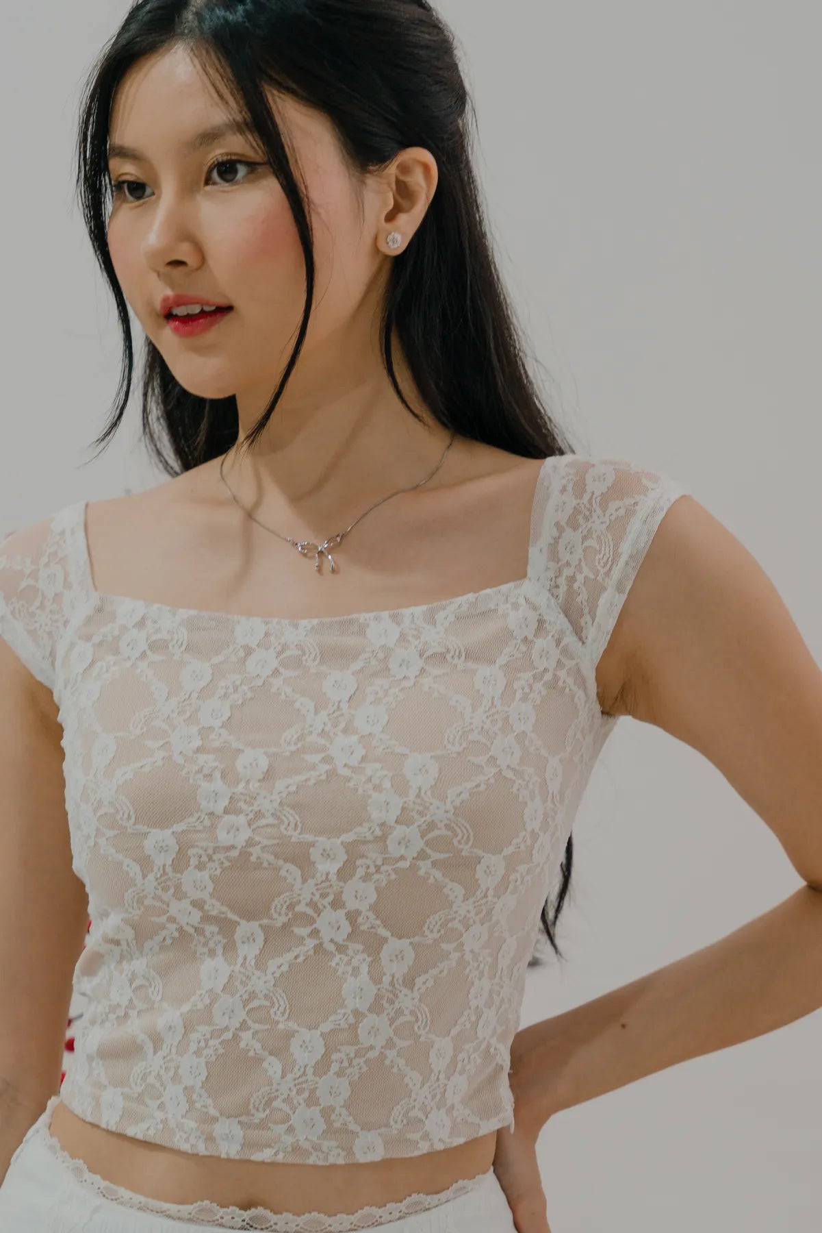 Rory Off-Shoulder Lace Detail Padded Top