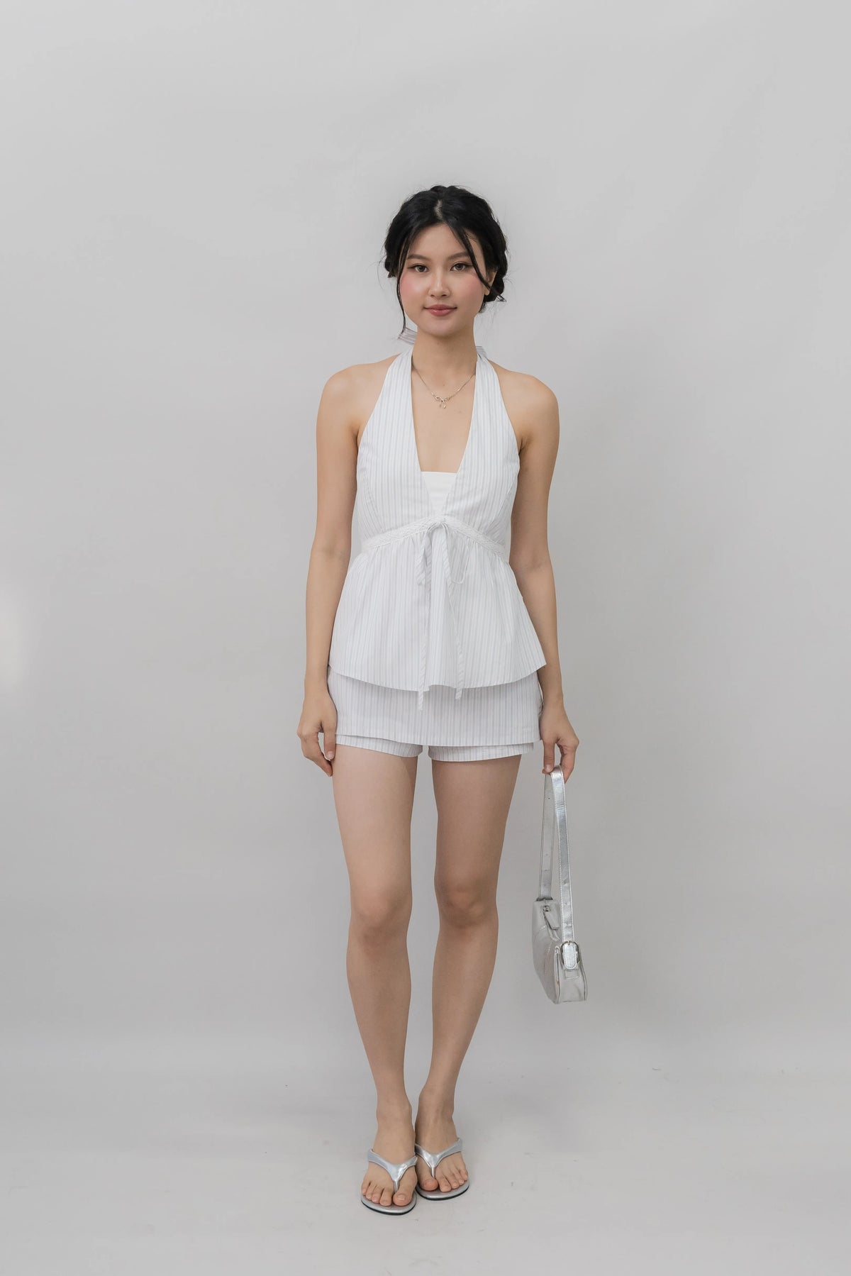 Nicolette Halter Stripe Self-Tie Padded Top