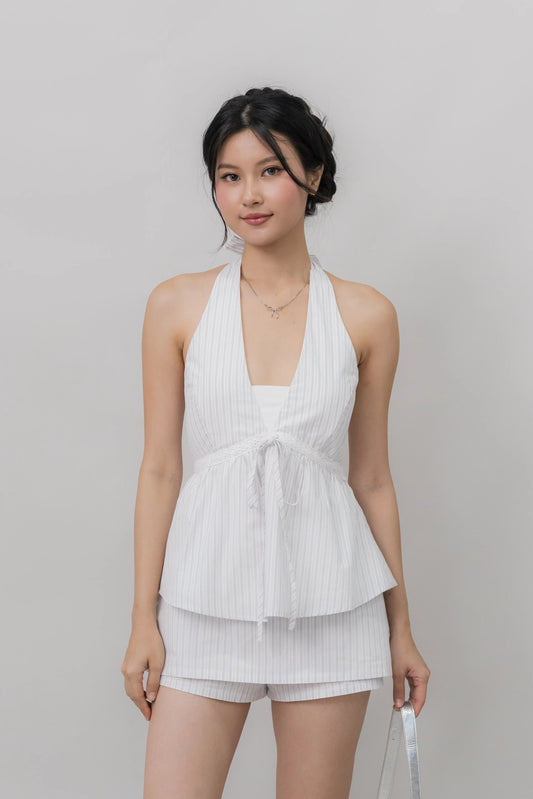 Nicolette Halter Stripe Self-Tie Padded Top