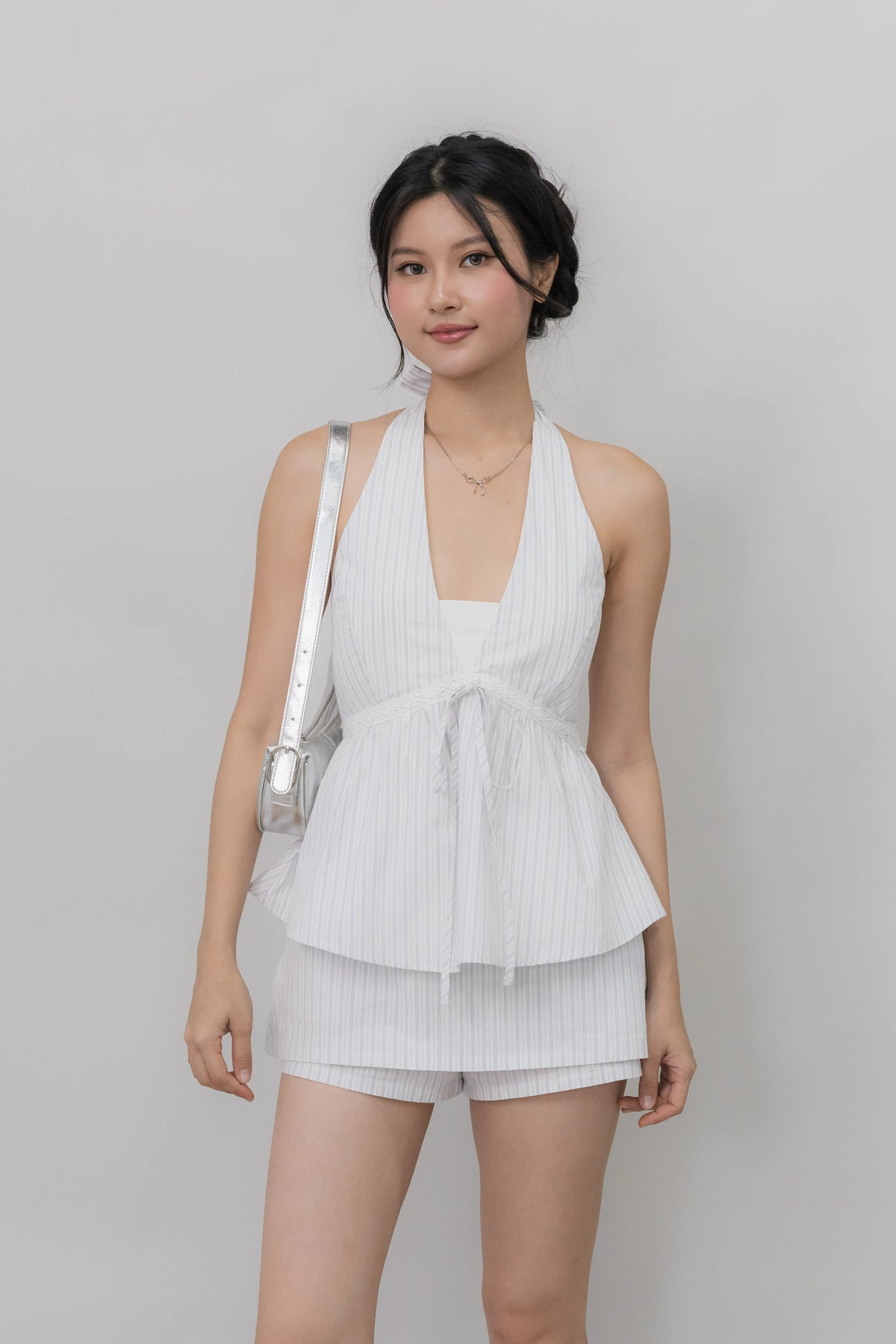 Nicolette Halter Stripe Self-Tie Padded Top