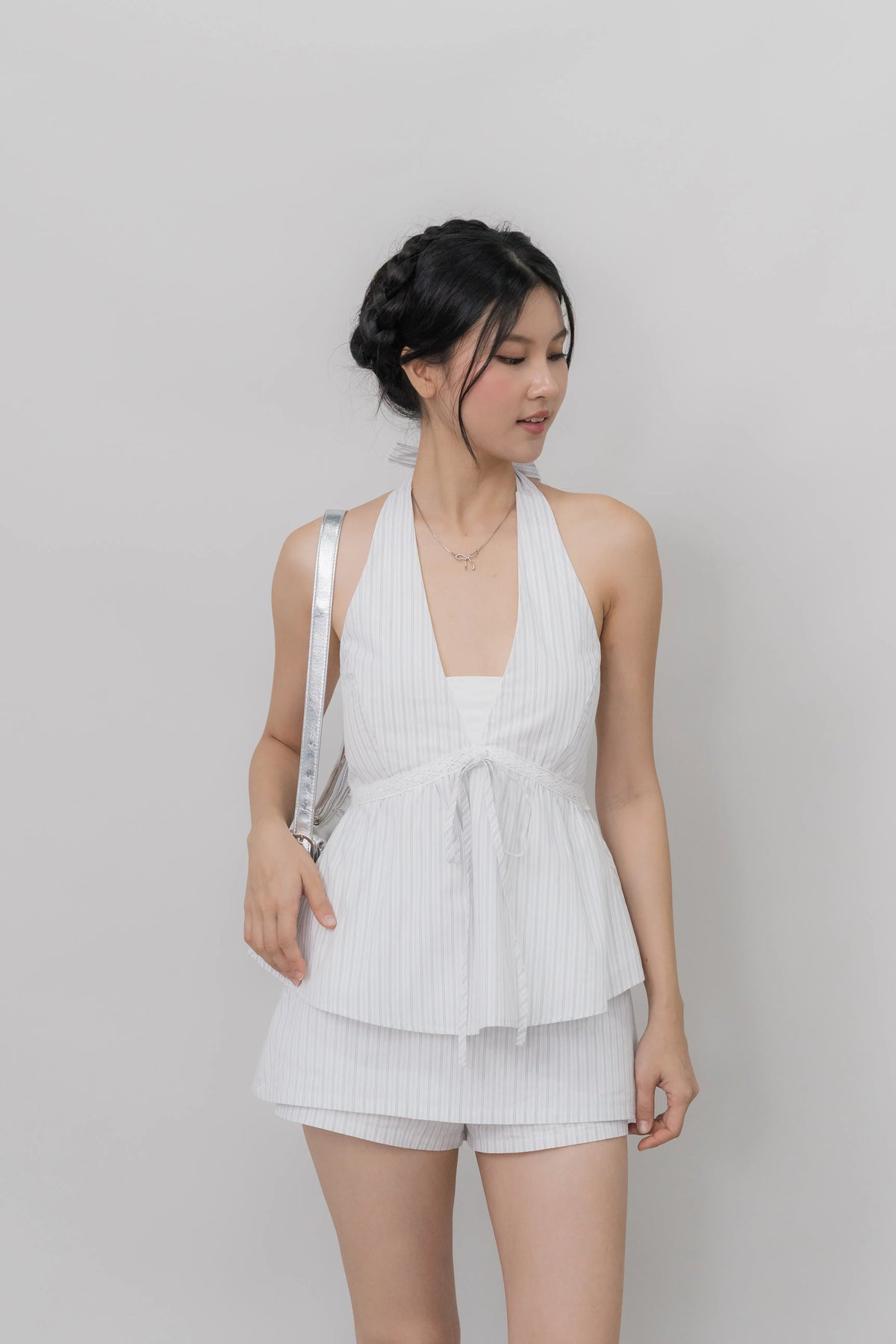 Nicolette Halter Stripe Self-Tie Padded Top