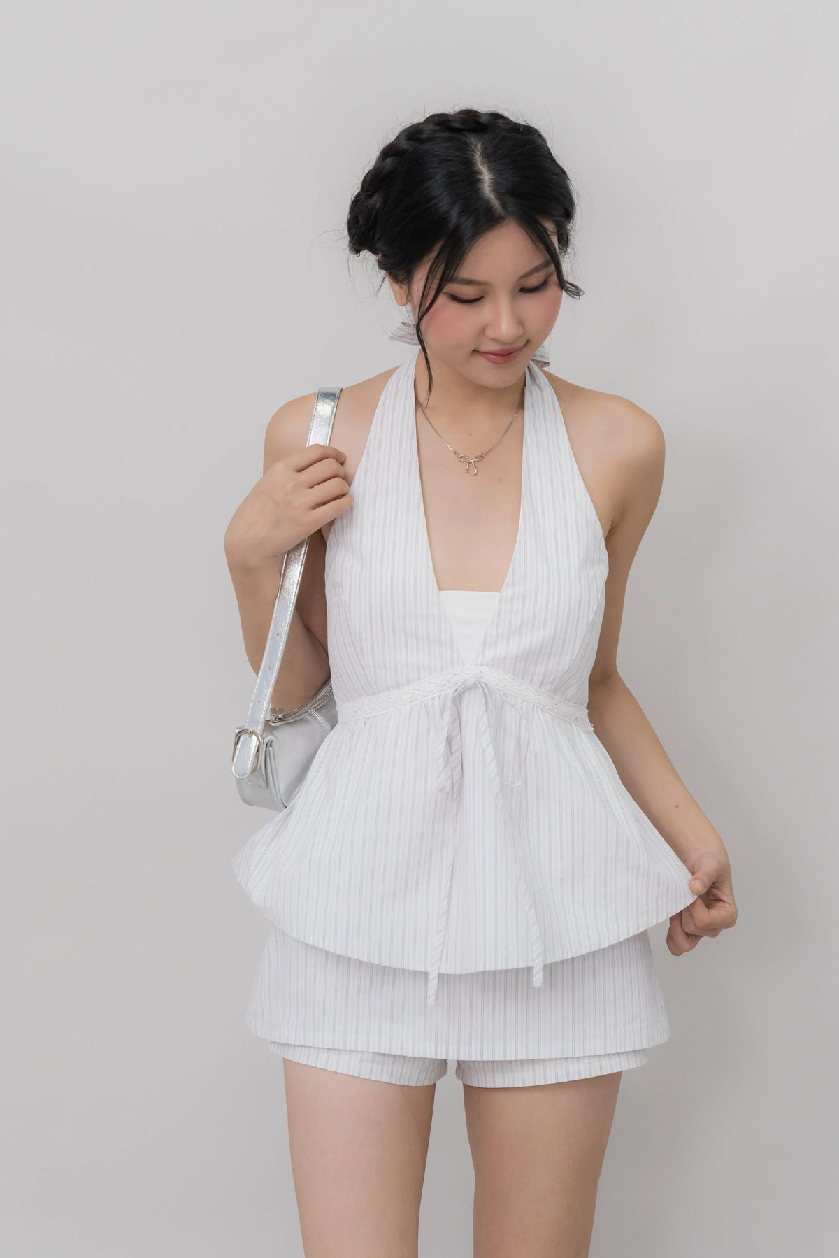 Nicolette Halter Stripe Self-Tie Padded Top