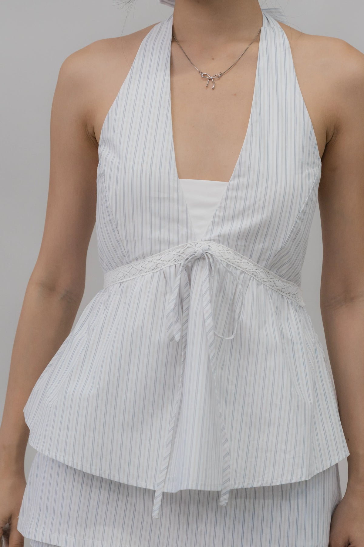Nicolette Halter Stripe Self-Tie Padded Top
