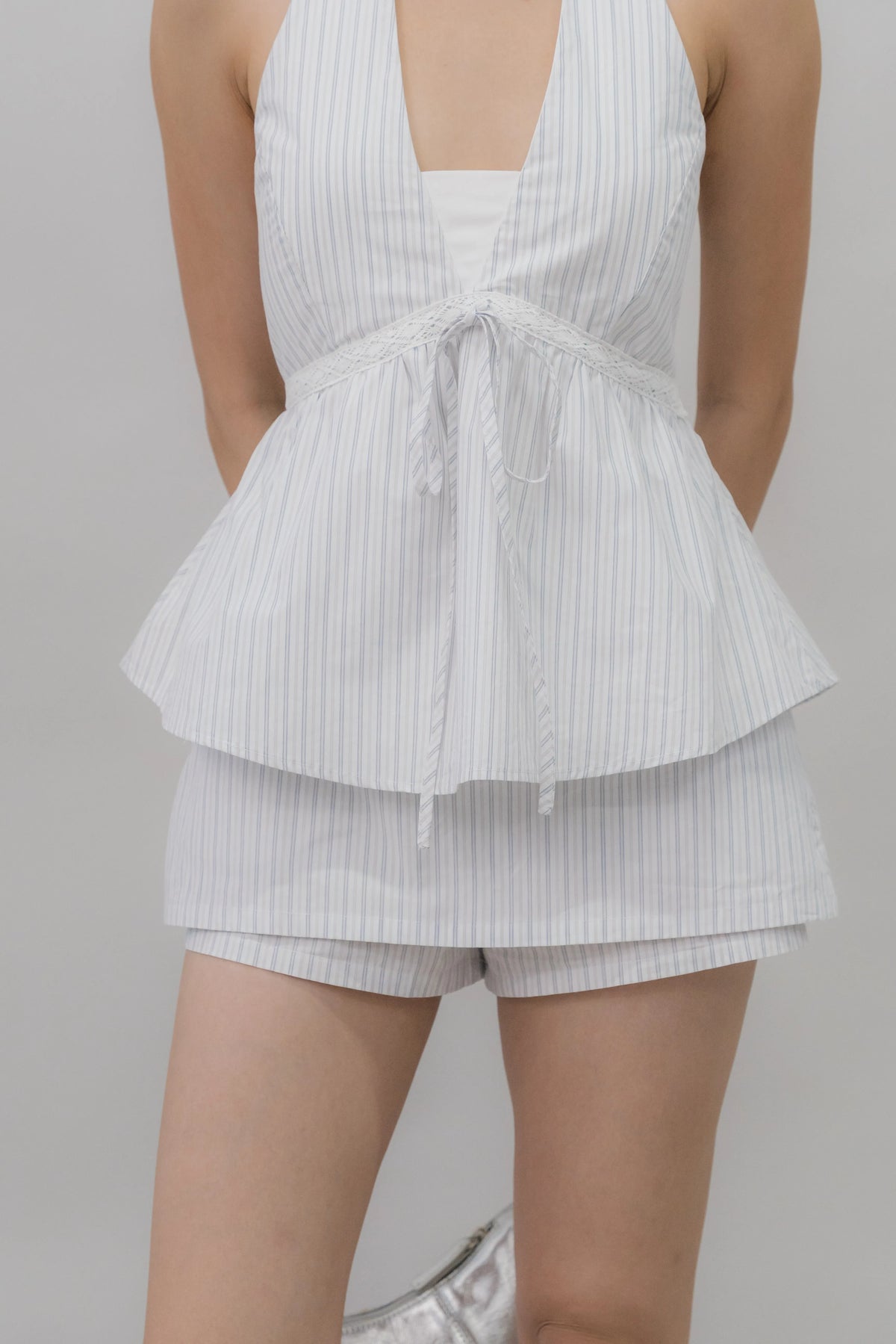 Nicolette Halter Stripe Self-Tie Padded Top