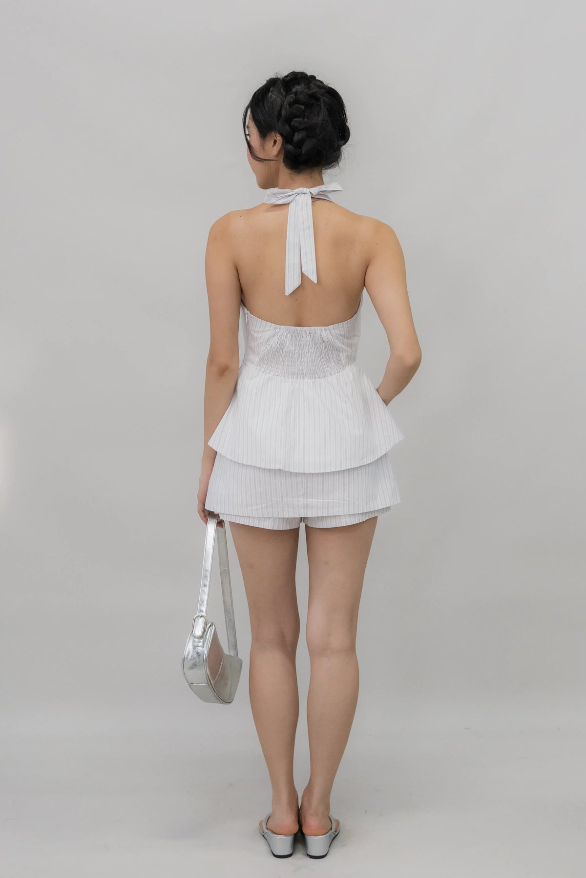 Nicolette Halter Stripe Self-Tie Padded Top