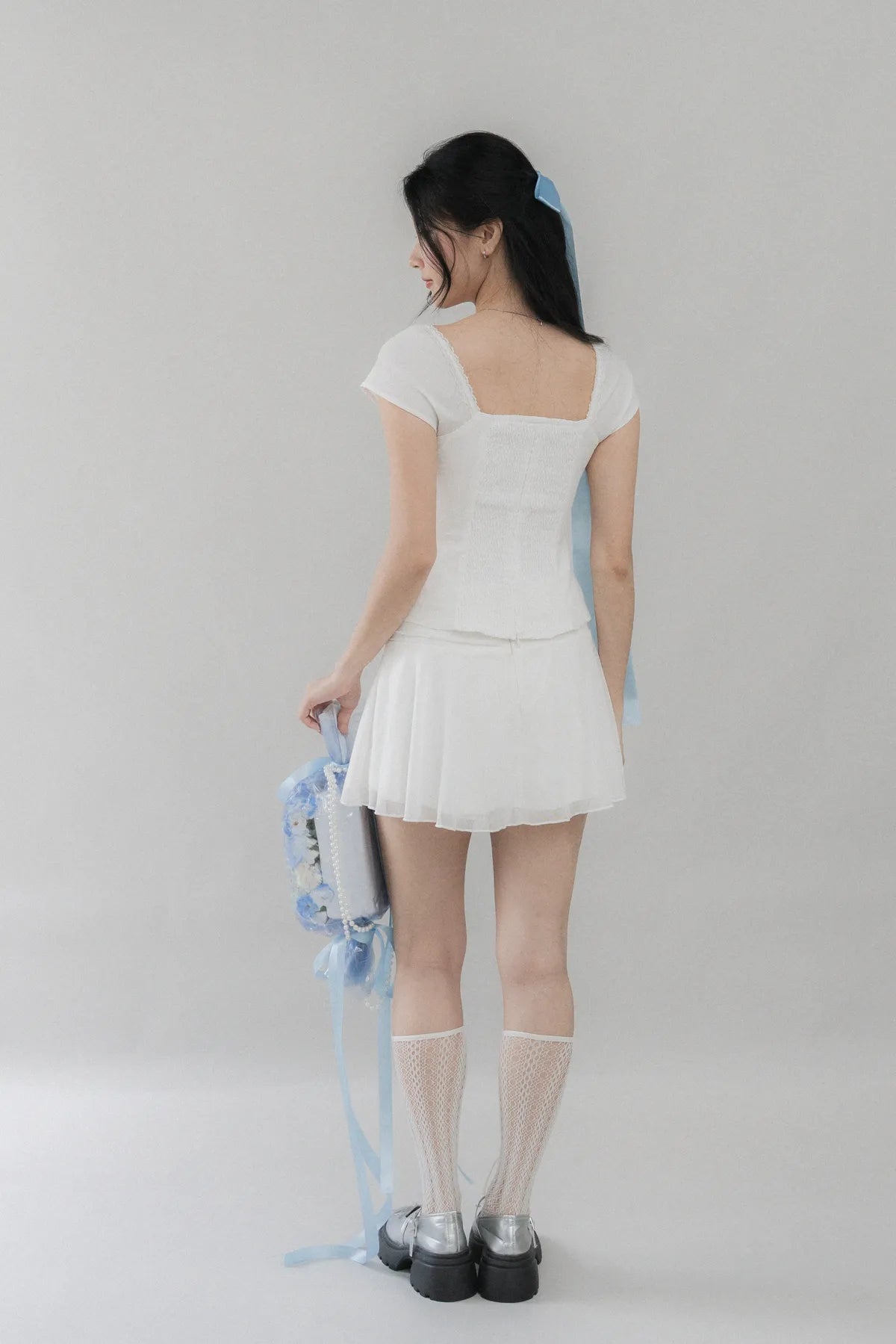 Christine Sleeved Padded Lace Ribbon Top