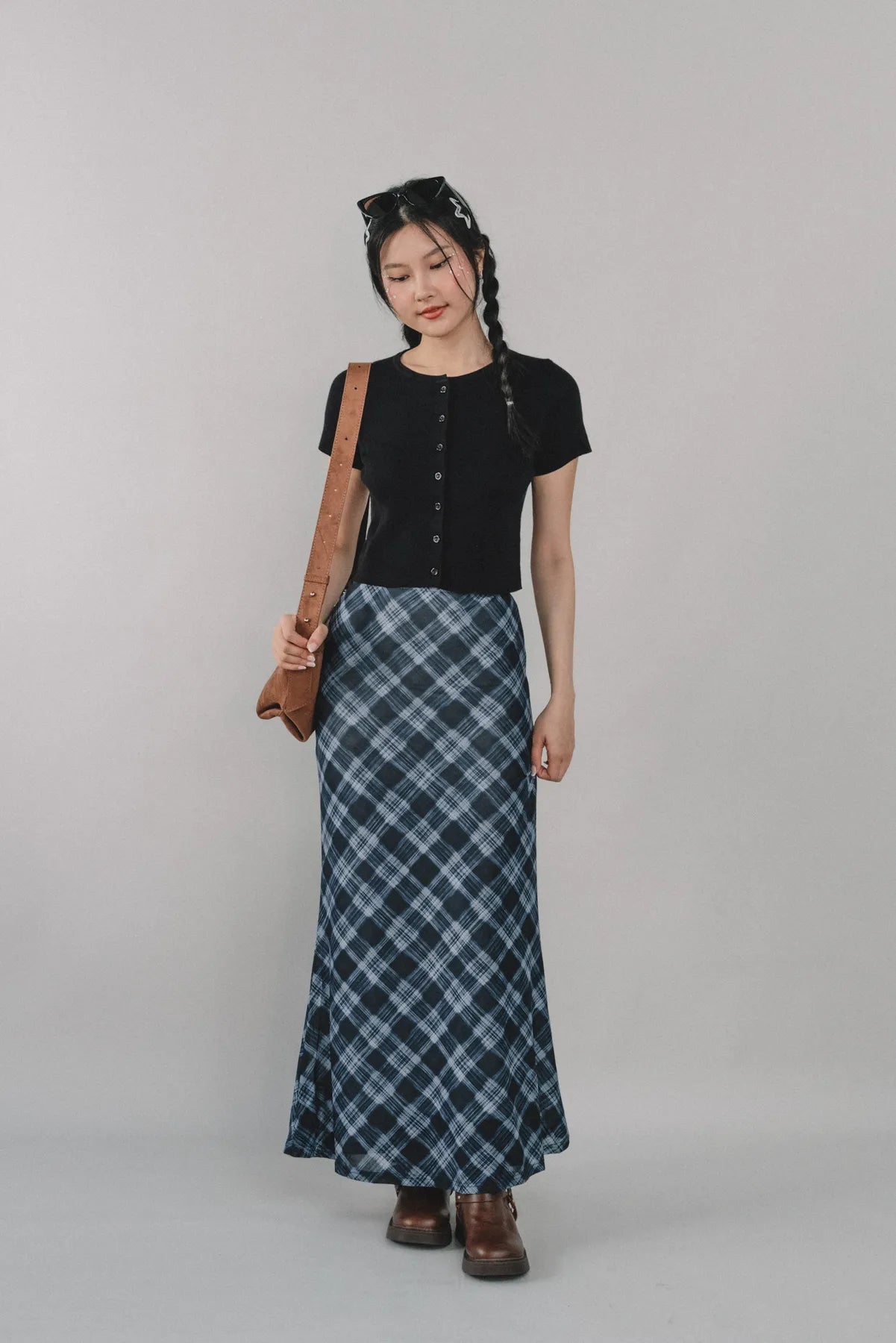 Bradley Plaid Maxi Skirt [CLOUD MESH]
