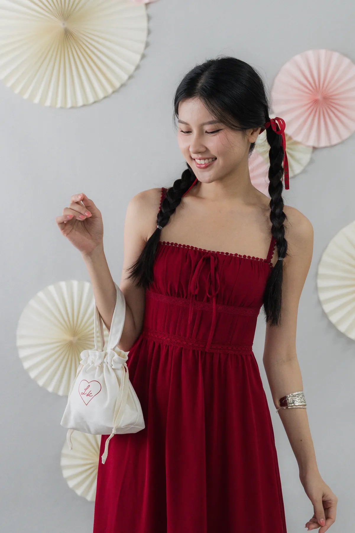 Elysia Ribbon Pintuck Padded Maxi Dress