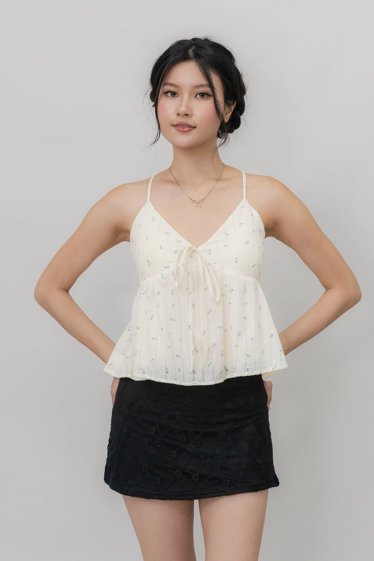 Peony Floral Print Babydoll Padded Top