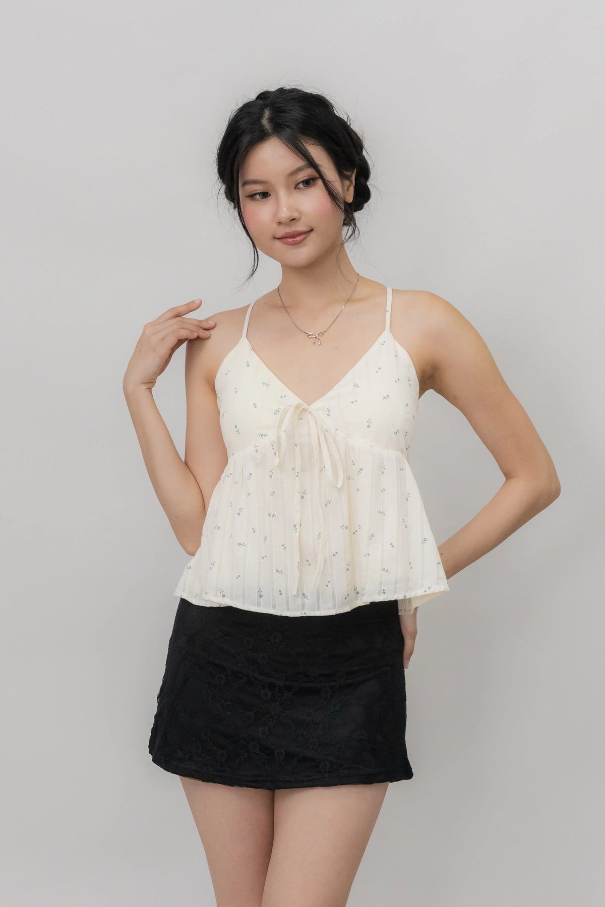 Peony Floral Print Babydoll Padded Top