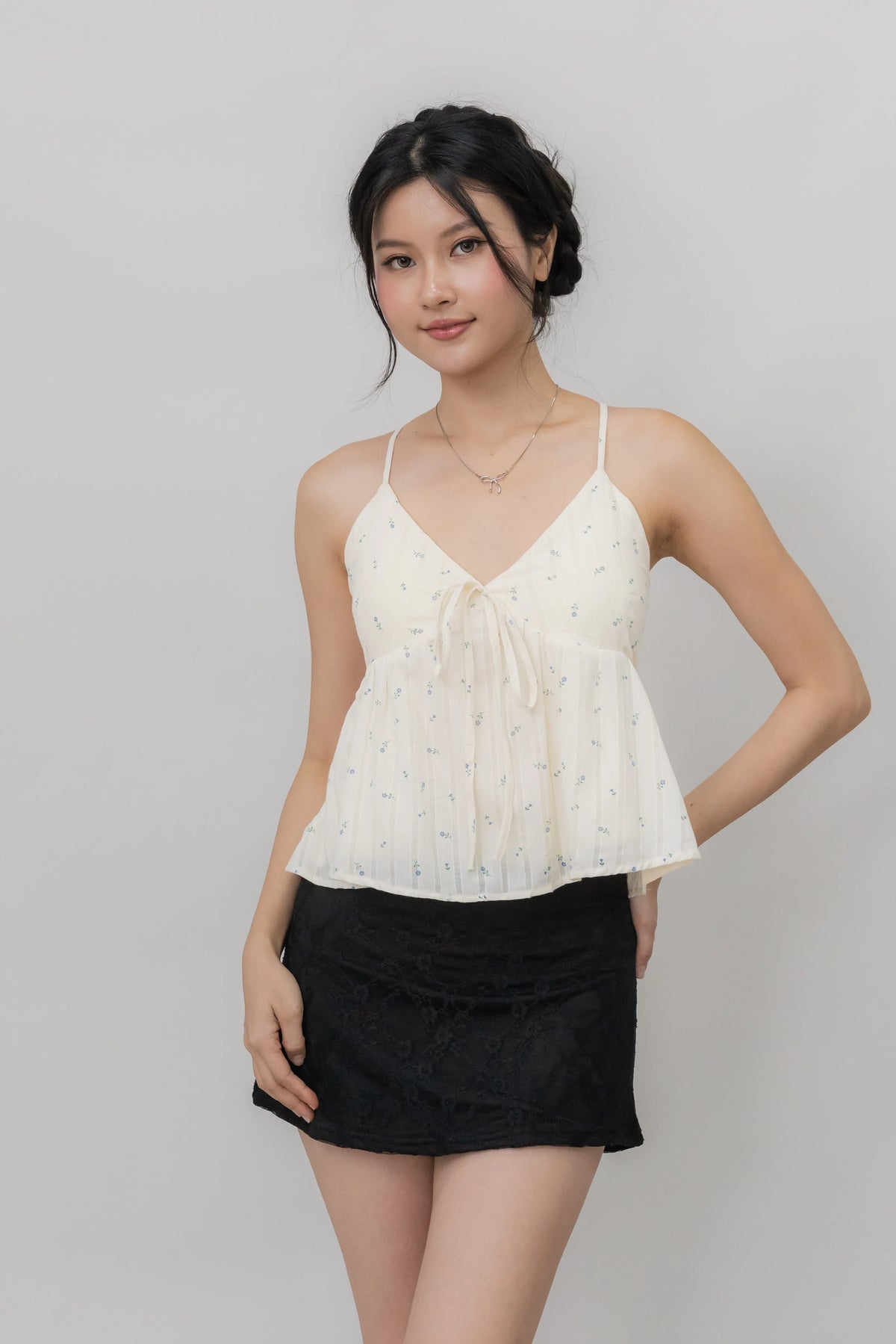 Peony Floral Print Babydoll Padded Top
